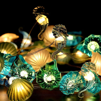 Ocean-Themed LED String Lights | 2m Length | 20 Bulbs | Shell & Starfish Design | Perfect for Birthdays, Parties & Kids' Rooms