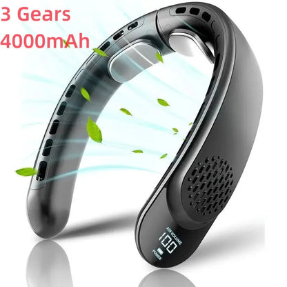 Portable Neck Fan with 4-Speed Turbo Airflow | Rechargeable 4000mAh Battery | Bladeless Design with LED Display