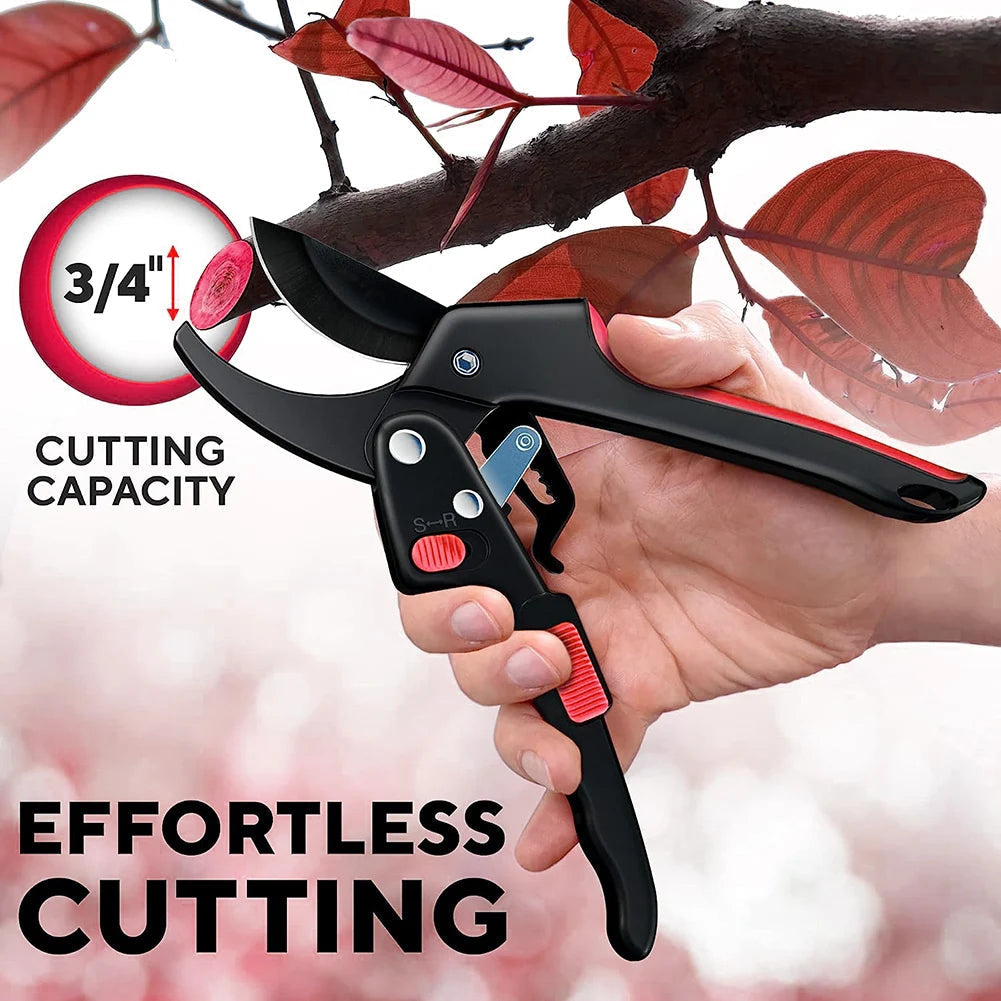 Ergonomic Pruning Shears with Ratchet Mechanism for Easy Cutting