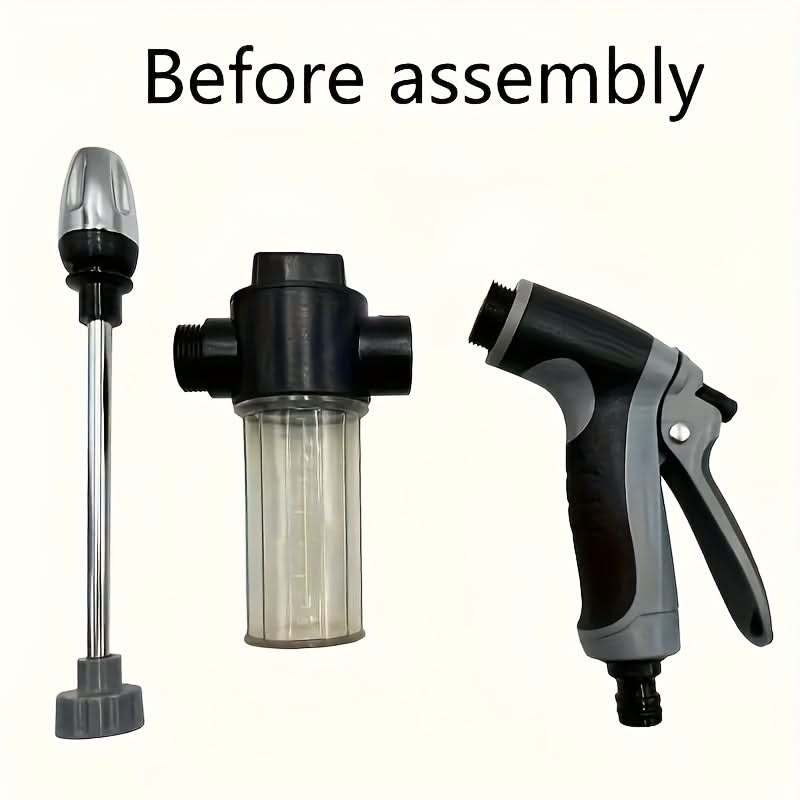 High-Pressure Garden Hose Nozzle with Foam Cannon and Extended Handle