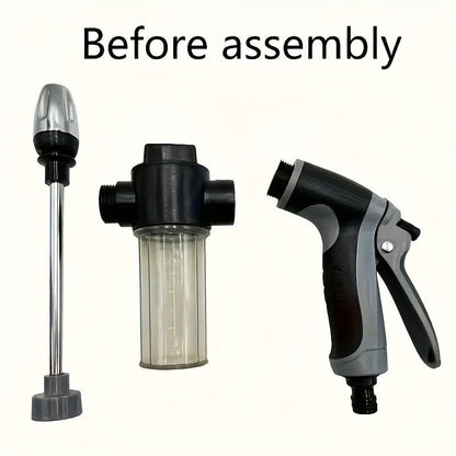 High-Pressure Garden Hose Nozzle with Foam Cannon and Extended Handle