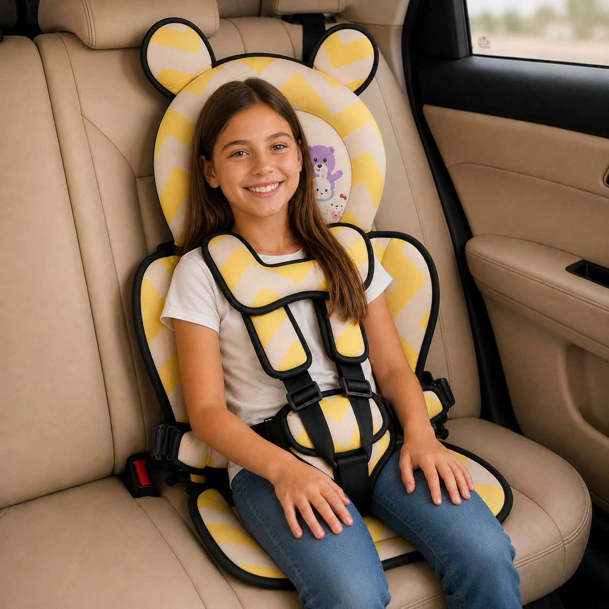 Toddler Car Seat Headrest Cushion Featuring Bear Pattern