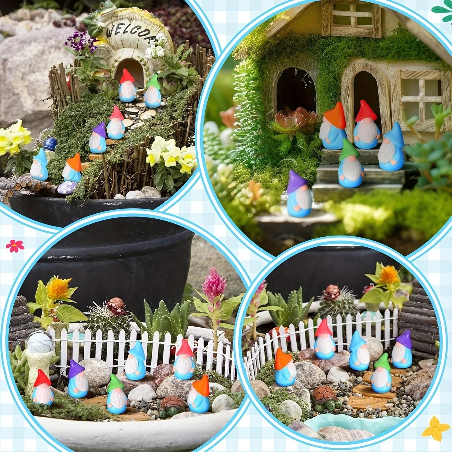 Mini Garden Gnome Set with 10 Pieces | Resin Statues | Colorful Fairy Garden Decor