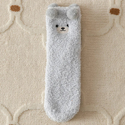 Warm Fuzzy Socks for Women | Soft & Plush | 3D Bear Print | Japanese-Korean Style