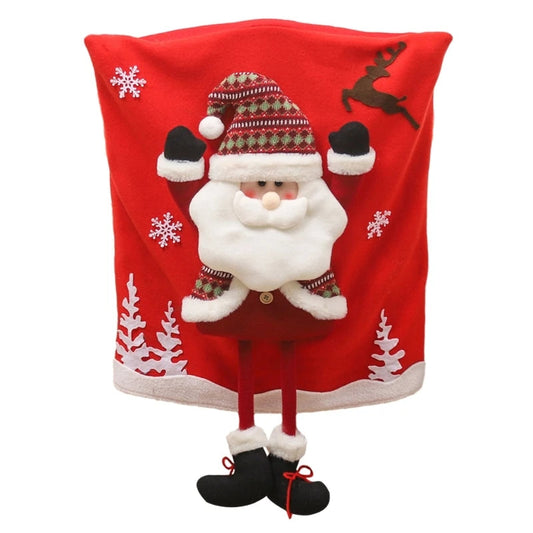 Christmas Chair Cover with Santa, Snowman, and Reindeer Pattern – Soft and Washable Festive Decoration for Holidays