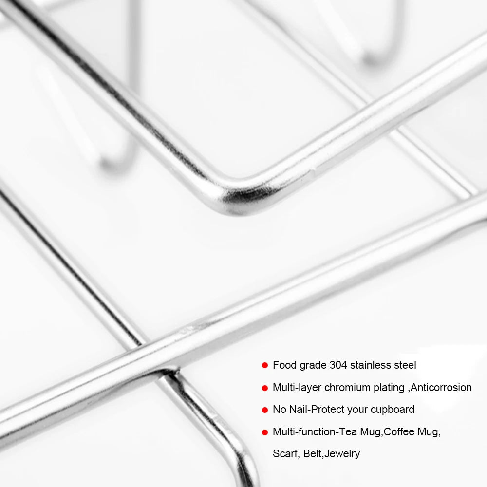 Under-Shelf Cup Holder with 10 Hooks in Stainless Steel and Chrome | 27.5 cm
