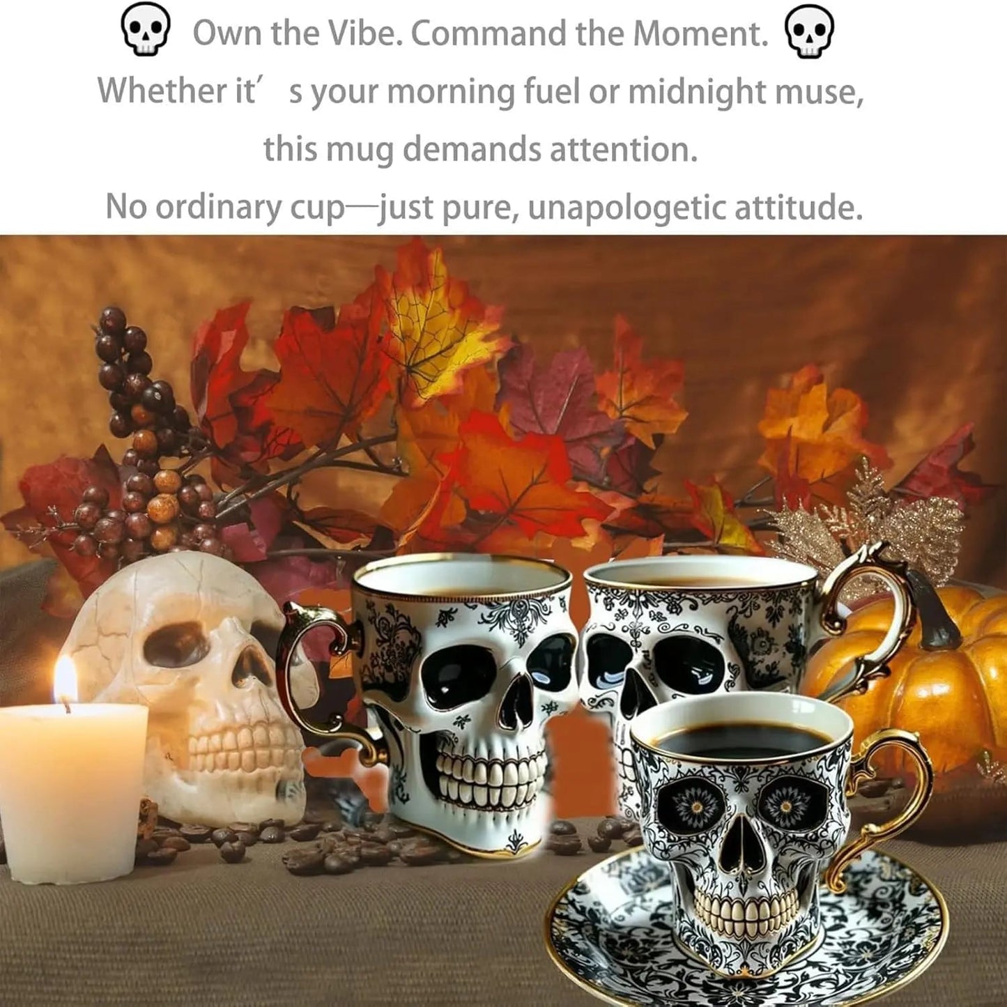 Artistic Hand-Painted Skull Mug – Gothic Nocturnal Decoration