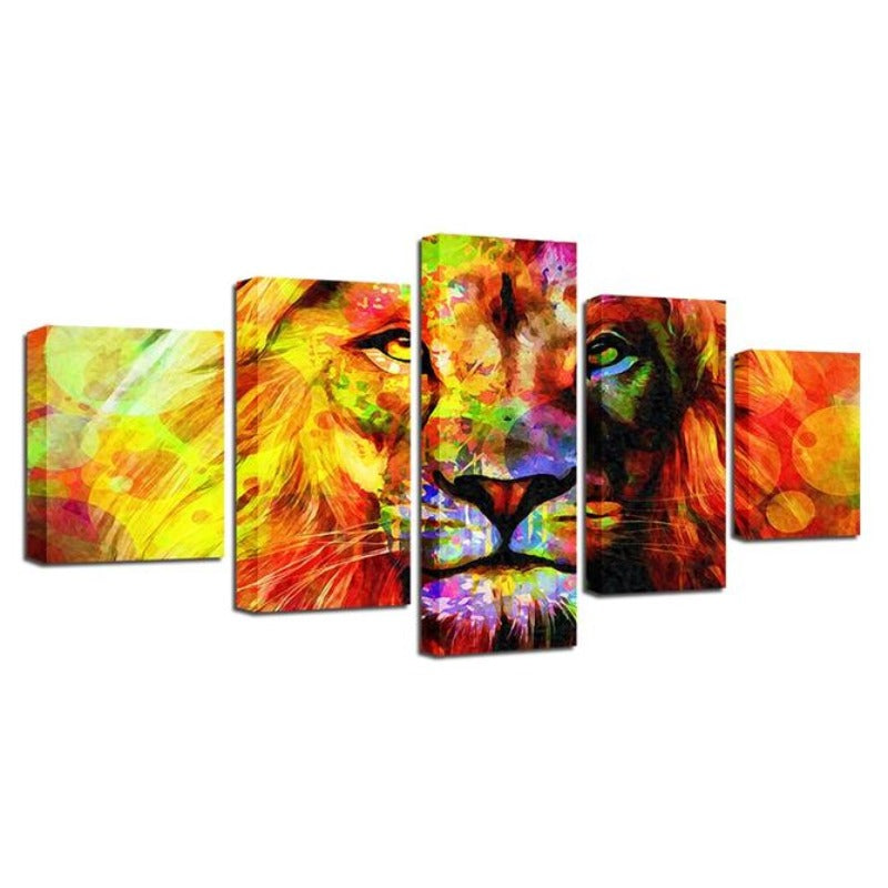 Vibrant Lion Canvas Art - 5 Piece Set for Stunning Decor