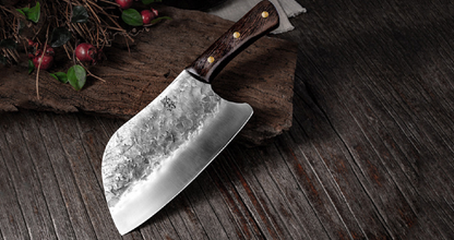 Handcrafted Kitchen Knife with Hammered Stainless Steel Blade