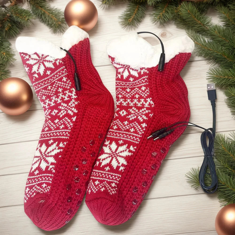 USB Heated Socks – Cozy Knitted Design, Non-Slip, Perfect for Home and Office