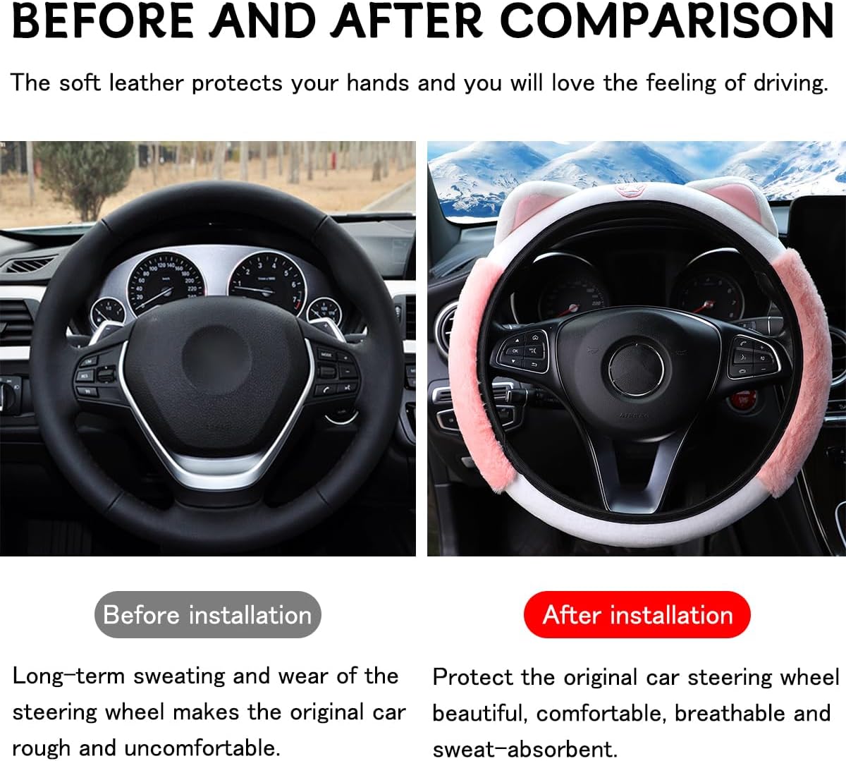 Fluffy Steering Wheel Cover with Cat Ears - Stay Warm and Stylish