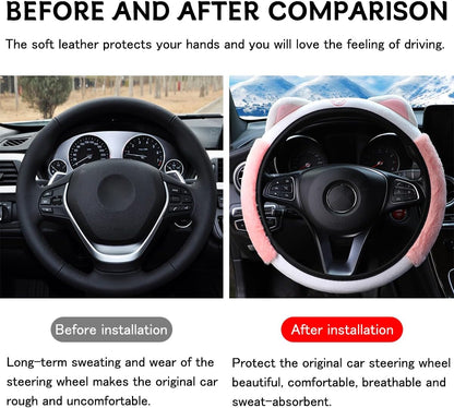Fluffy Steering Wheel Cover with Cat Ears - Stay Warm and Stylish