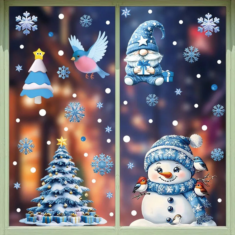 Christmas Window Stickers – Snowman, Santa & Snowflakes – Removable & Reusable for Glass & Mirrors