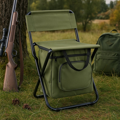 Folding Camping Chair with Backrest and Cooler Bag for Outdoor Use