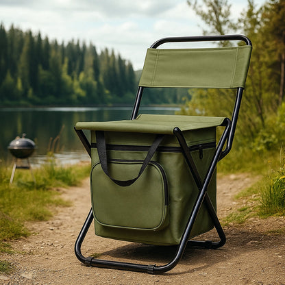 Folding Camping Chair with Backrest and Cooler Bag for Outdoor Use
