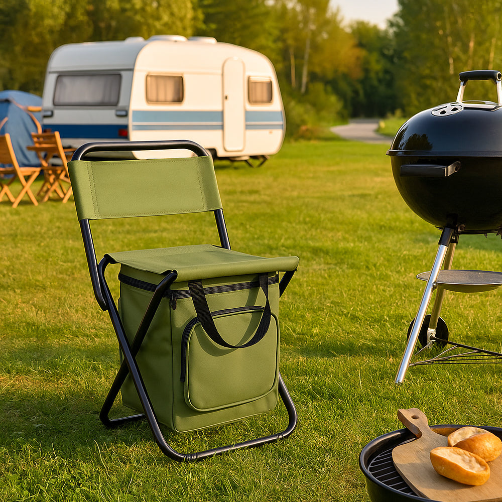 Folding Camping Chair with Backrest and Cooler Bag for Outdoor Use