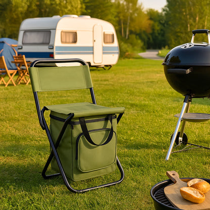Folding Camping Chair with Backrest and Cooler Bag for Outdoor Use