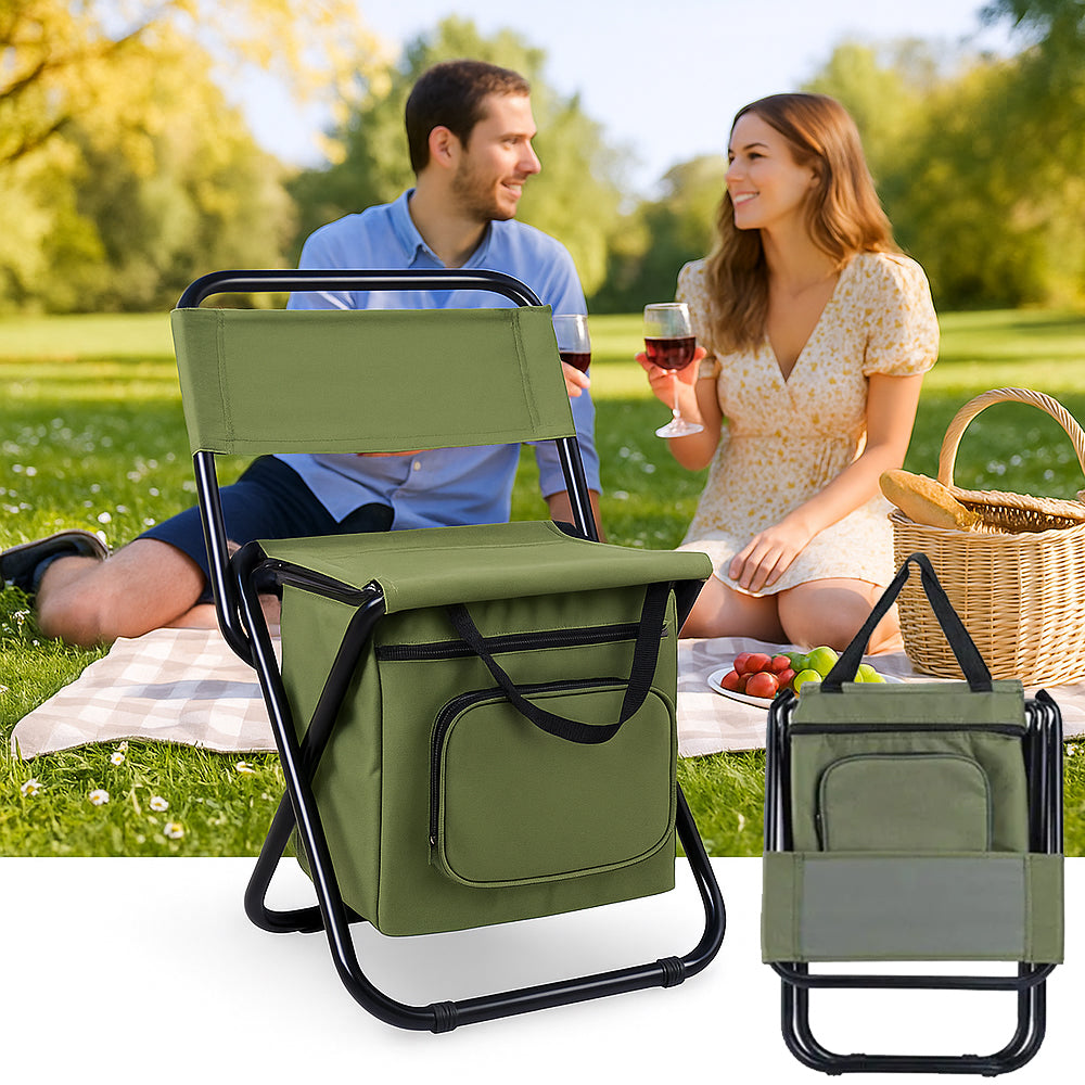 Folding Camping Chair with Backrest and Cooler Bag for Outdoor Use