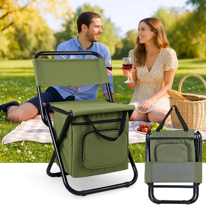 Folding Camping Chair with Backrest and Cooler Bag for Outdoor Use
