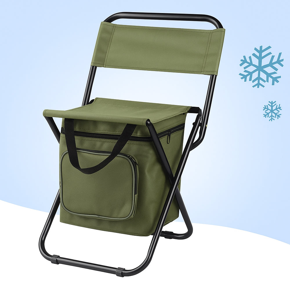 Folding Camping Chair with Backrest and Cooler Bag for Outdoor Use