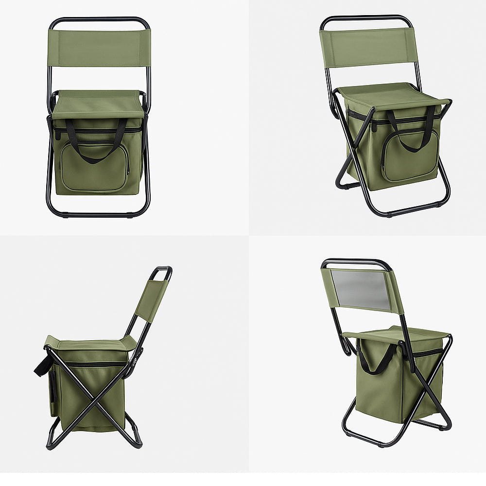Folding Camping Chair with Backrest and Cooler Bag for Outdoor Use
