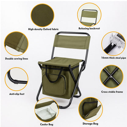 Folding Camping Chair with Backrest and Cooler Bag for Outdoor Use