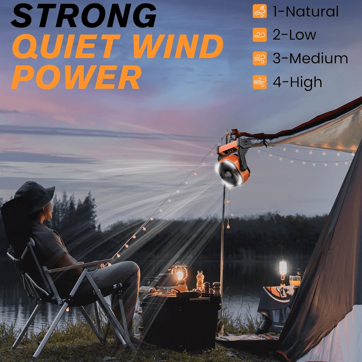 Portable 3-in-1 Camping Fan with Cordless Design