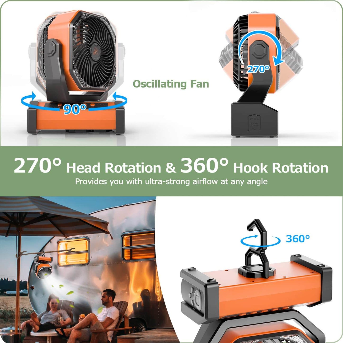 Portable 3-in-1 Camping Fan with Cordless Design