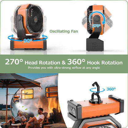 Portable 3-in-1 Camping Fan with Cordless Design
