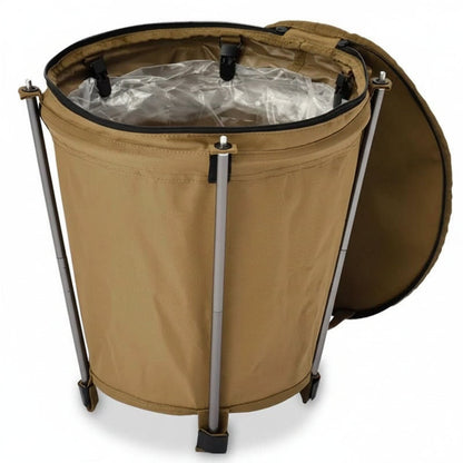 Collapsible 20L Outdoor Trash Can with Waterproof Liner and Zippered Top