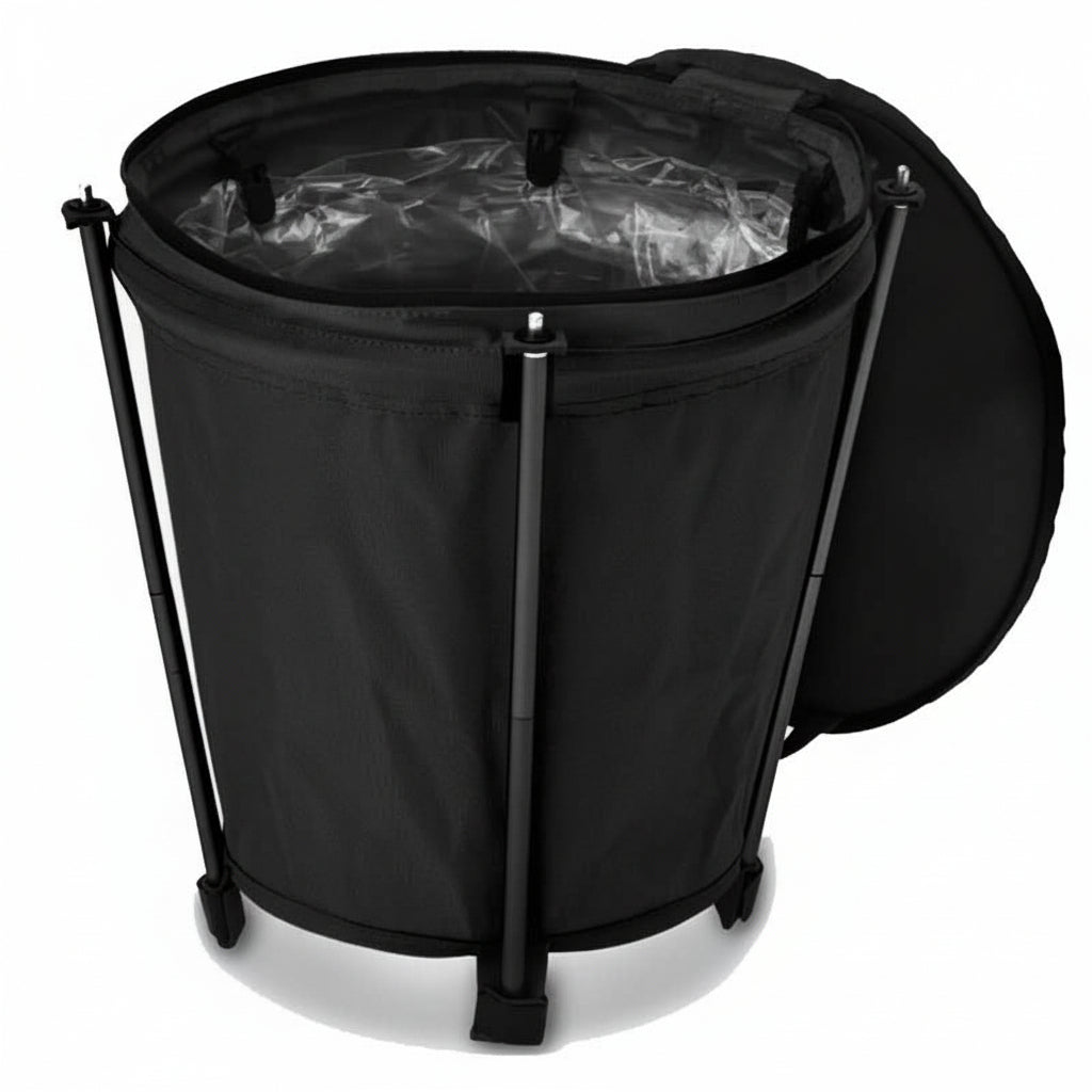 Collapsible 20L Outdoor Trash Can with Waterproof Liner and Zippered Top