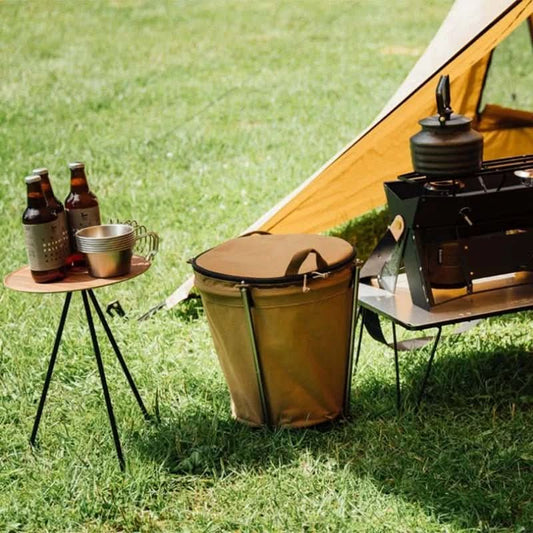 Collapsible 20L Outdoor Trash Can with Waterproof Liner and Zippered Top
