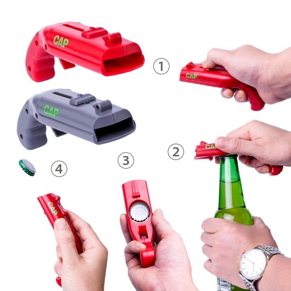 Cap-Launching Bottle Opener with 16-Meter Range
