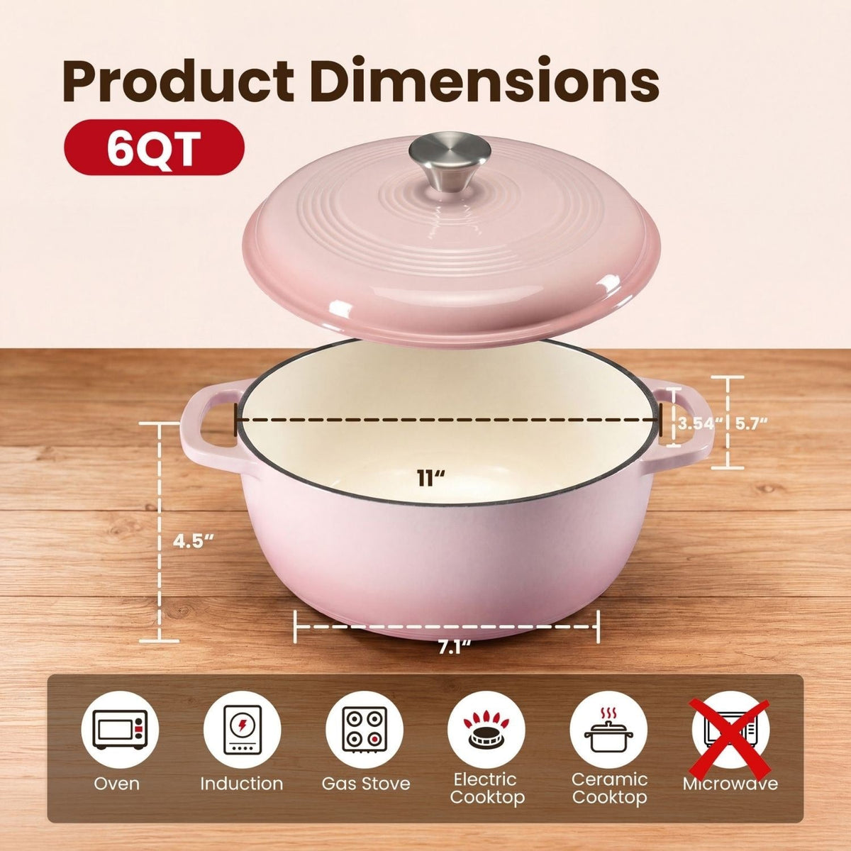 6-Quart Enameled Cast Iron Casserole for Baking and Stewing