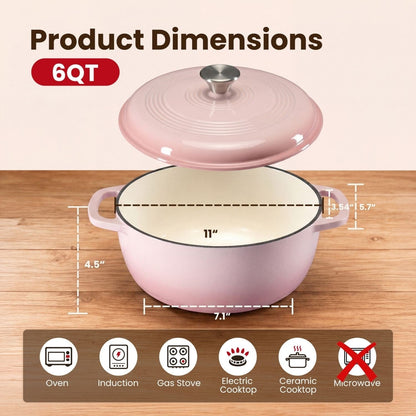 6-Quart Enameled Cast Iron Casserole for Baking and Stewing