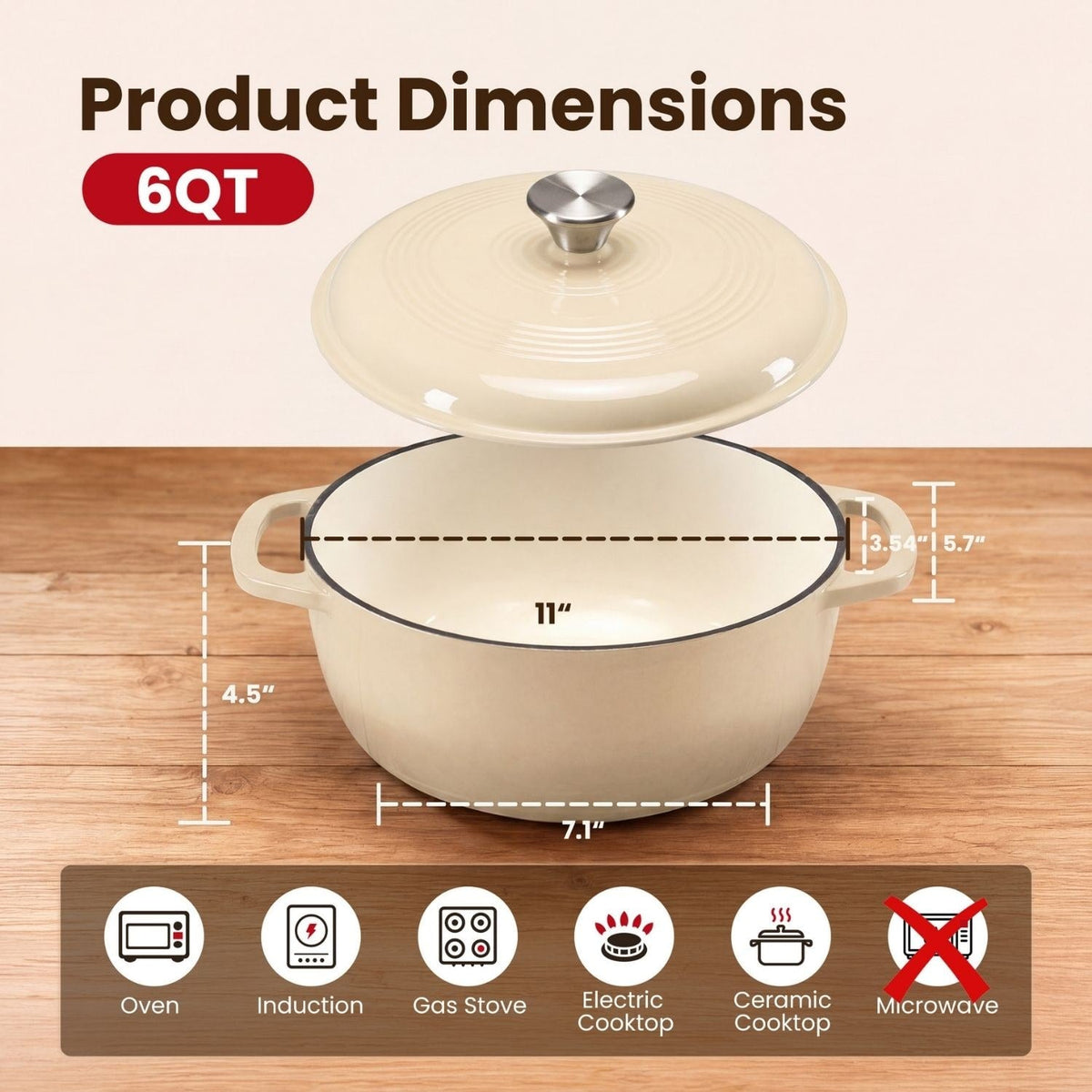 6-Quart Enameled Cast Iron Casserole for Baking and Stewing