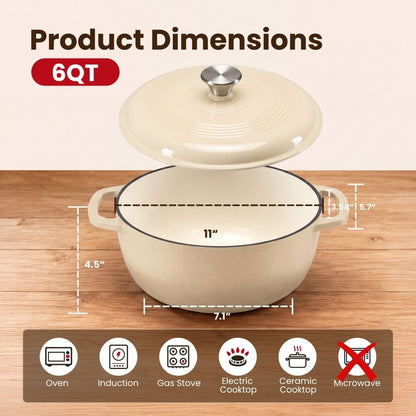 6-Quart Enameled Cast Iron Casserole for Baking and Stewing