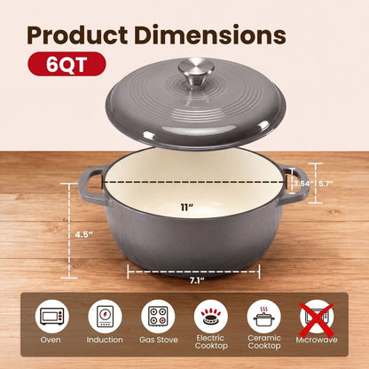 6-Quart Enameled Cast Iron Casserole for Baking and Stewing