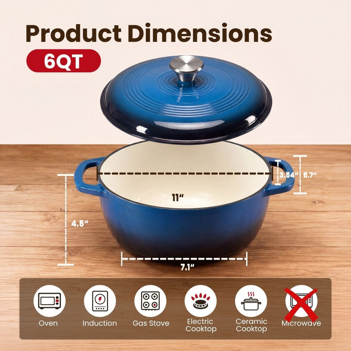 6-Quart Enameled Cast Iron Casserole for Baking and Stewing