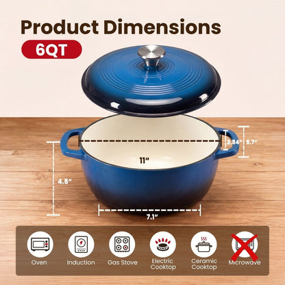 6-Quart Enameled Cast Iron Casserole for Baking and Stewing