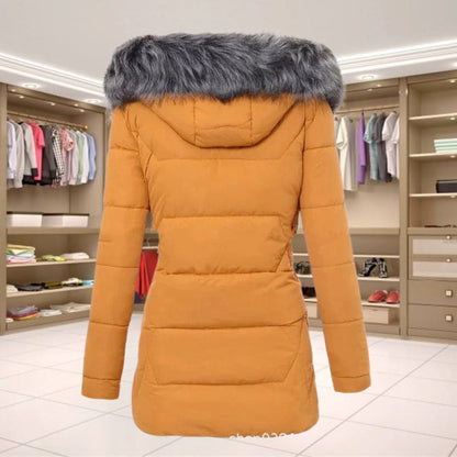 Elegant Coat with Long Sleeves and Fur Collar