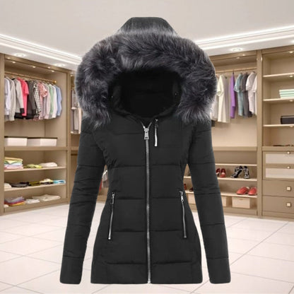 Elegant Coat with Long Sleeves and Fur Collar