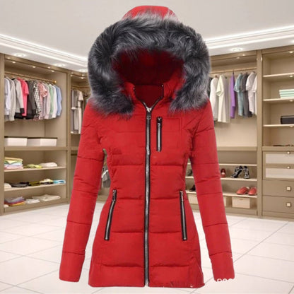 Elegant Coat with Long Sleeves and Fur Collar