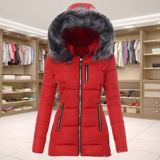 Elegant Coat with Long Sleeves and Fur Collar