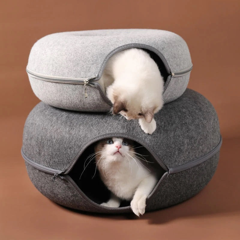 Interactive Cat Cave in Donut Shape