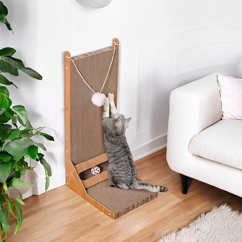 L-Shaped Cat Scratching Post with Toy Ball and Adjustable Angles