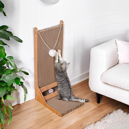 L-Shaped Cat Scratching Post with Toy Ball and Adjustable Angles