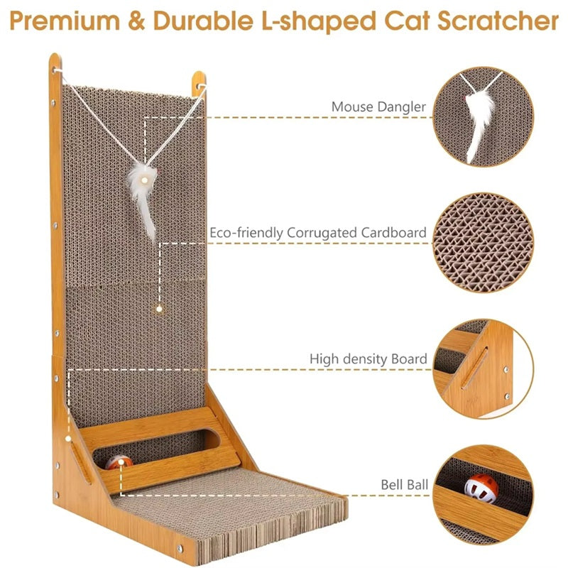 L-Shaped Cat Scratching Post with Toy Ball and Adjustable Angles