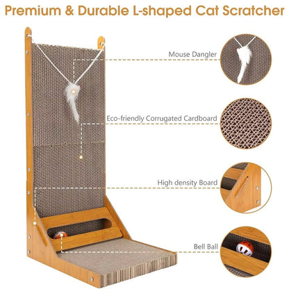 L-Shaped Cat Scratching Post with Toy Ball and Adjustable Angles