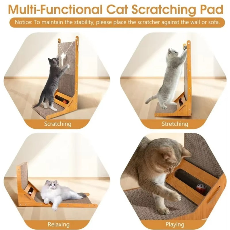 L-Shaped Cat Scratching Post with Toy Ball and Adjustable Angles